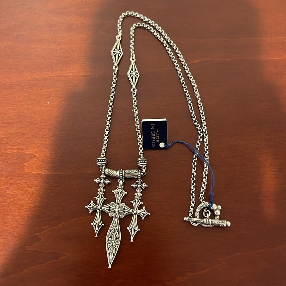 *Price Firm* Konstantino Sterling Silver Triple Cross / Sword Necklace 20” Chain - Picture 3 of 12
